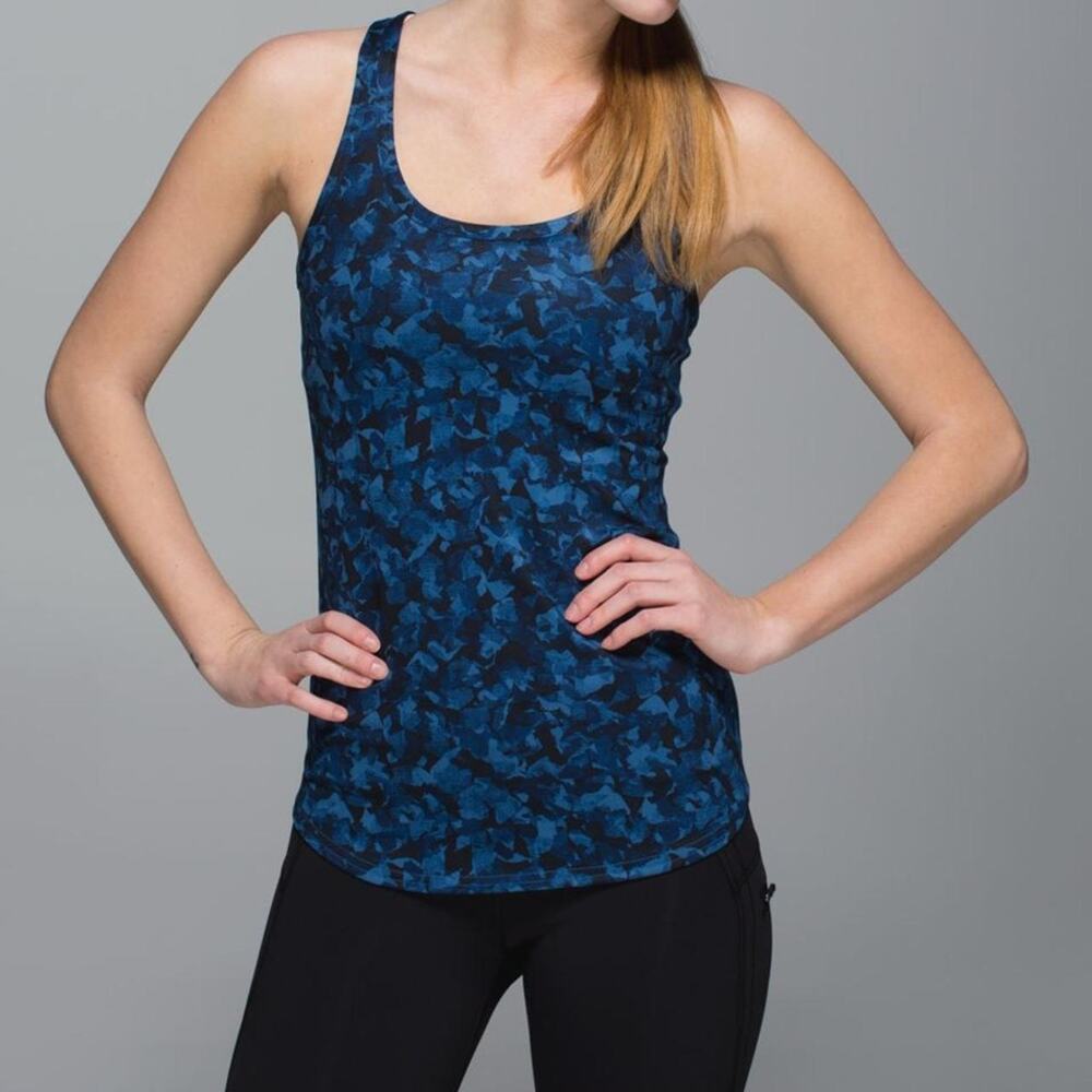 Lululemon Mystic Jungle Hawk Blue Harbor Blue Studio Racerback Tank Top Size 2